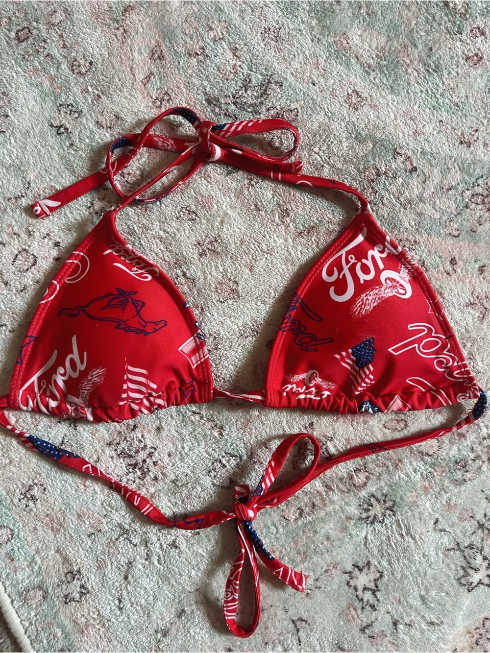 Forever 21 X Ford Red Graphic Triangle Bikini Top